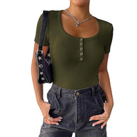 Damen Kurzarm Bodysuit mit Knopfdetails und figurbetonter Silhouette WW