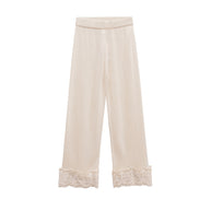 Damen Bequeme Palazzo-Hose mit Spitzenbesatz und elastischem Bund WW