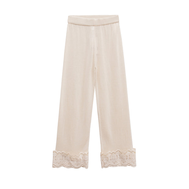 Damen Bequeme Palazzo-Hose mit Spitzenbesatz und elastischem Bund WW