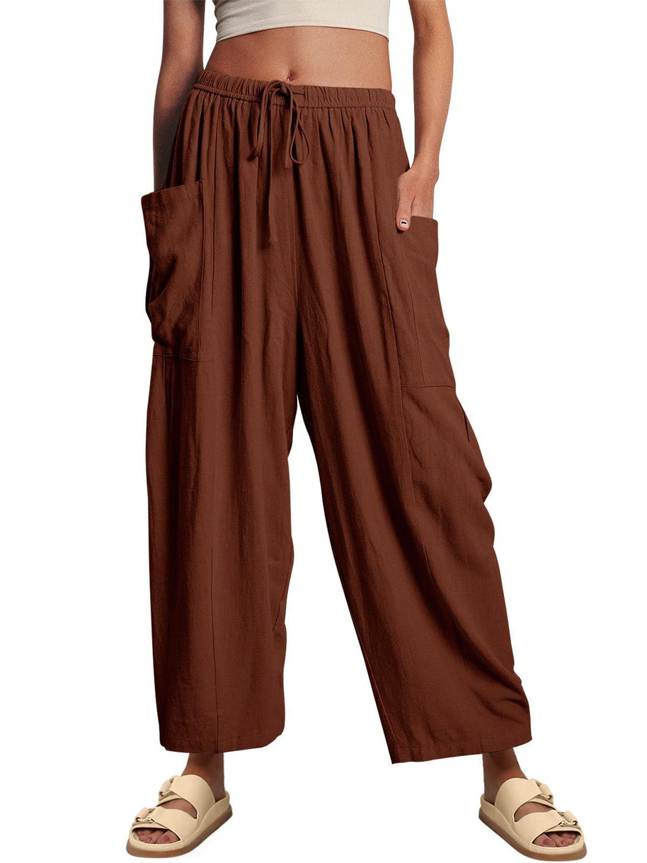Damen Bequeme Leinen-Hosen mit praktischen Seitentaschen WW