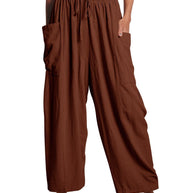 Damen Bequeme Leinen-Hosen mit praktischen Seitentaschen WW