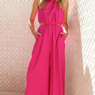 Damen Eleganter Jumpsuit mit hohem Kragen und Cut-Out-Details WW