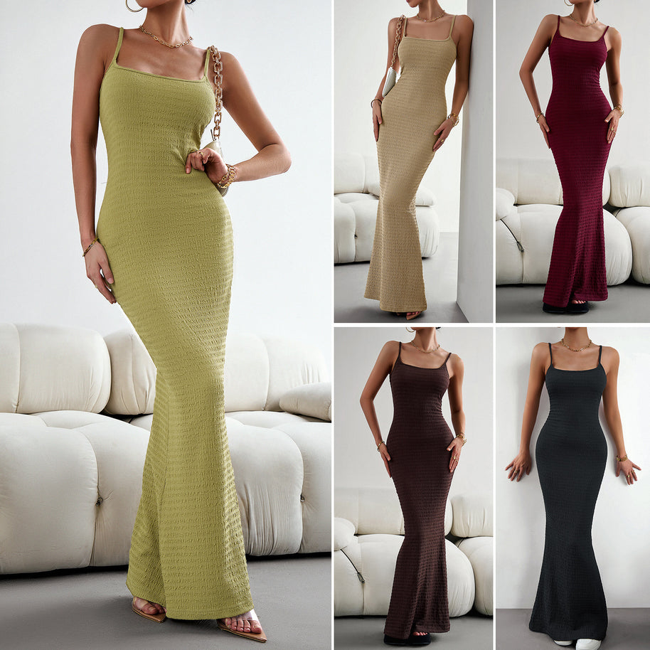 Damen figurbetontes Maxikleid mit schmalem Schnitt und Trägerdetails WW