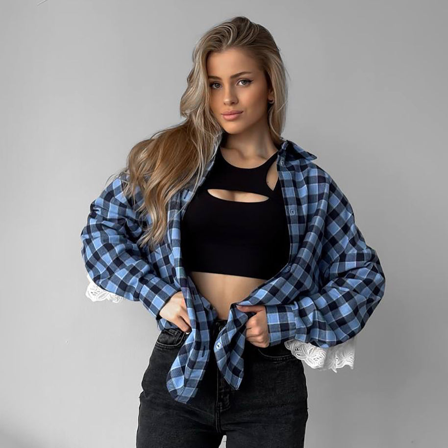 Damen Karottenbluse mit romantischem Spitzenbesatz WW