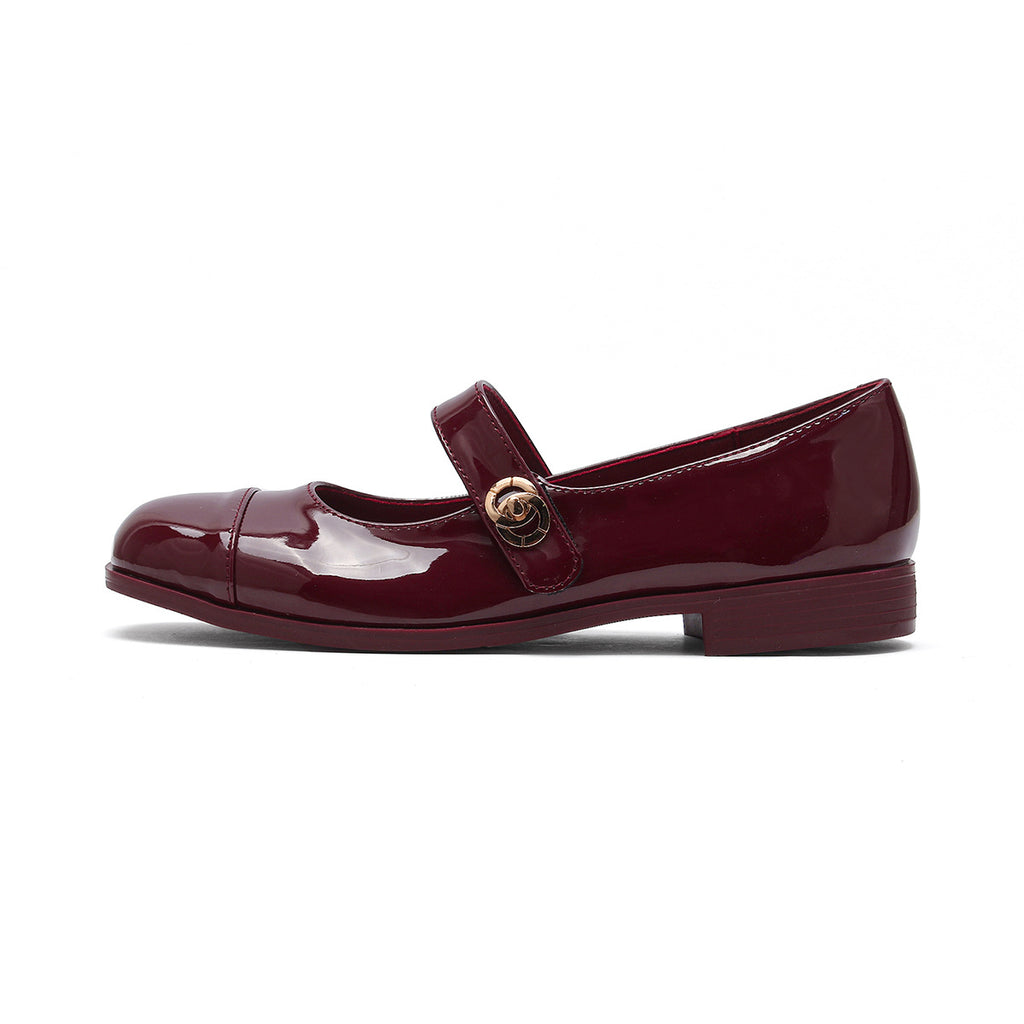 Damen Mary Jane Ballerinas mit glänzender Lackoberfläche und modischer Schnallenverzierung WW