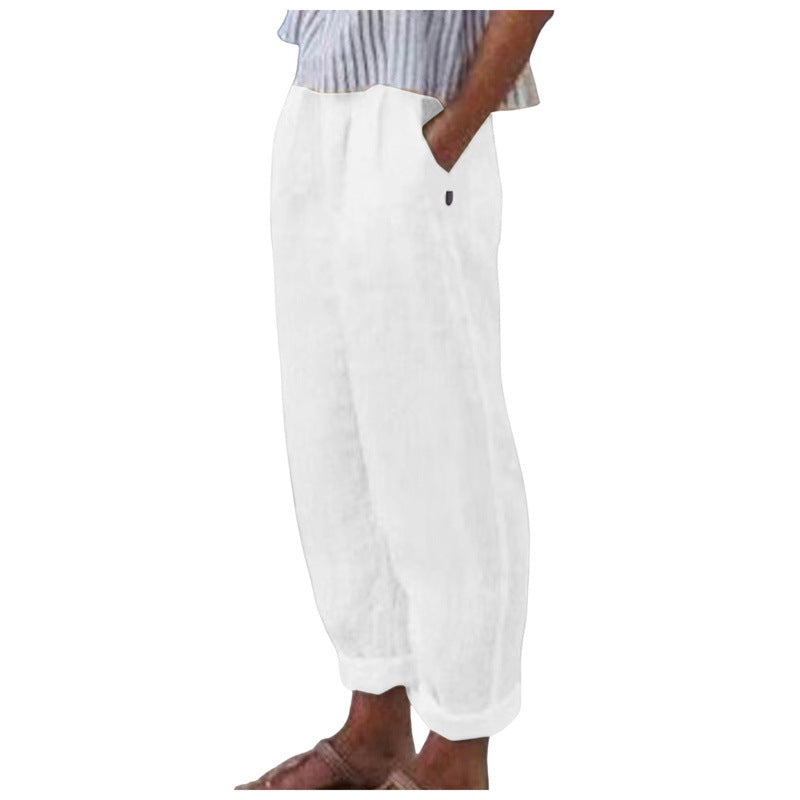 Damen Bequeme Leinenhose mit lockerem Schnitt und seitlichen Taschen WW