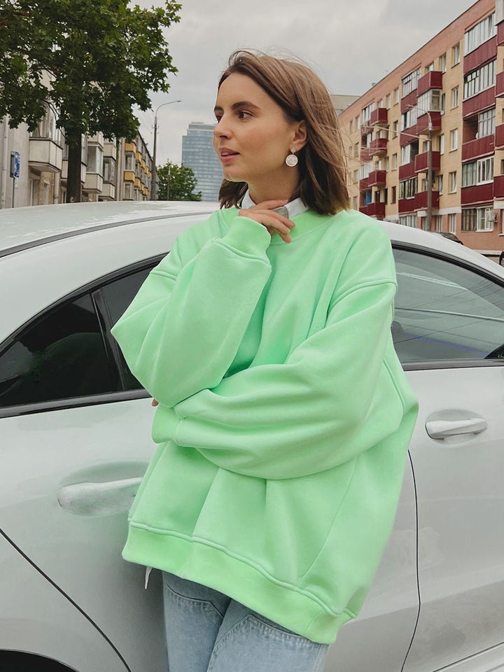 W&W Mode | Damen Lockere Rundhals-fleece-sweatshirt