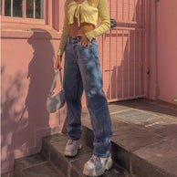 WW | Damen Retro Inspirierte Weite Beinform Denim Blaue Jeans