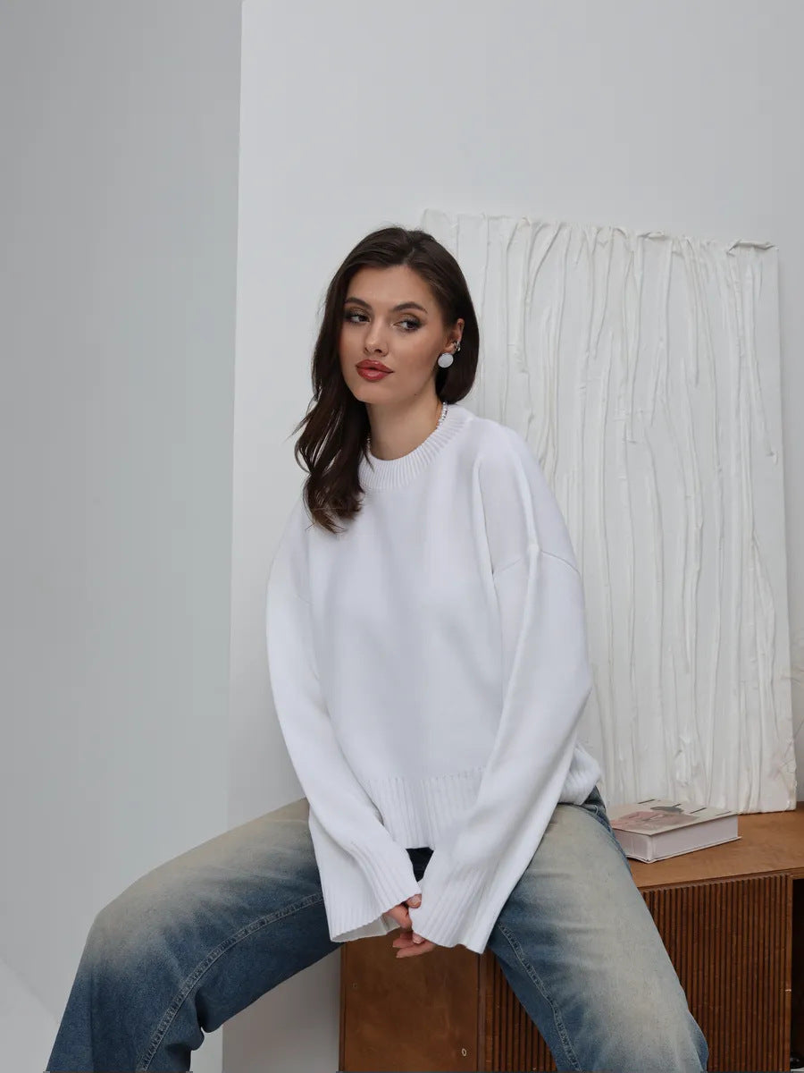 Damen Bequemer Oversized Pullover mit strukturiertem Rippmuster WW