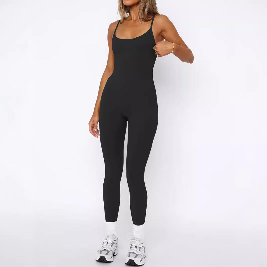 Damen Sportlicher Langoverall mit verstellbaren Trägern und figurbetonendem Schnitt WW