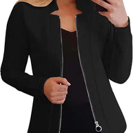 Damen moderne Blazerjacke mit asymmetrischem Reißverschluss und figurbetontem Schnitt WW