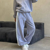 Damen sportliches Fleece-Anzug-Set mit mittellangem Reißverschluss und seitlichen Taschen WW