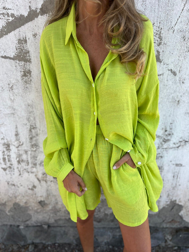 Damen lässiges Hemd-Outfit mit Shorts im Übergröße Design W&W Mode