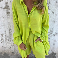 Damen lässiges Hemd-Outfit mit Shorts im Übergröße Design WW