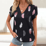 Damen Bluse mit romantischen Federmuster und Puffärmeln WW