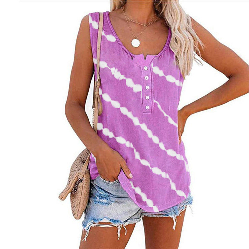 Damen ärmelloses Oberteil mit Knopfleiste und modernem Batik-Muster WW