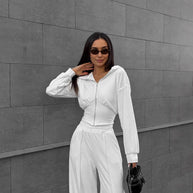 Damen Sportliches Loungewear-Set mit Kapuze und elastischem Bund WW