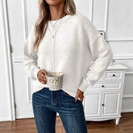 Damen Bequemer Strickpullover mit seitlichem Schlitz WW