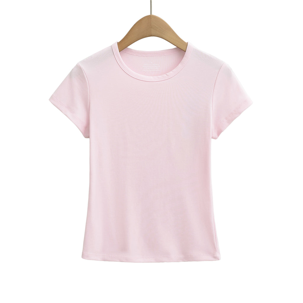 Damen Basic T-Shirt mit rundem Ausschnitt und figurbetontem Schnitt WW