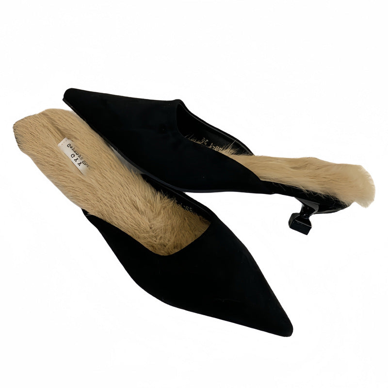 Damen Spitzen-Mules mit luxuriösem Fellfutter und elegantem Design WW