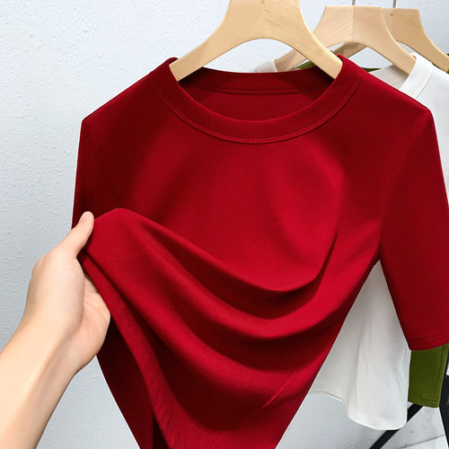 Damen Basic T-Shirt mit weicher Baumwollmischung und körperbetonter Passform WW