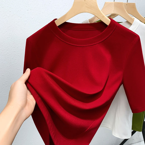 Damen Basic T-Shirt mit weicher Baumwollmischung und körperbetonter Passform WW