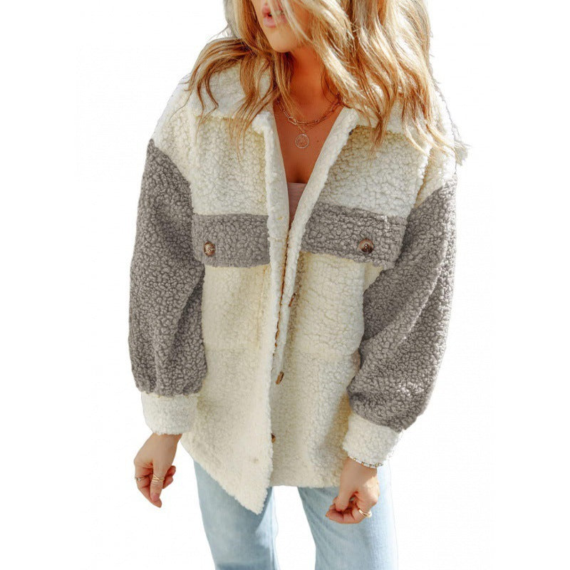 WW | Damen Teddy Jacke mit Kontrastärmel