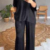 WW | Einfarbiger, seidiger V-Ausschnitt lässiger Anzug