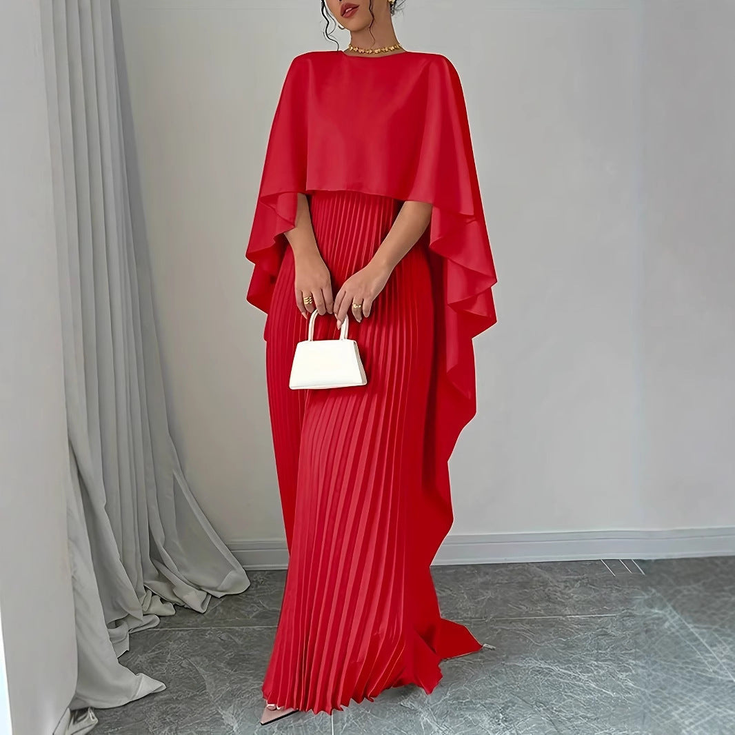 W&W Mode | Elegantes Langes Kleid Batwing Ärmel Faltendes Asymmetrisches Design Fließende Passform
