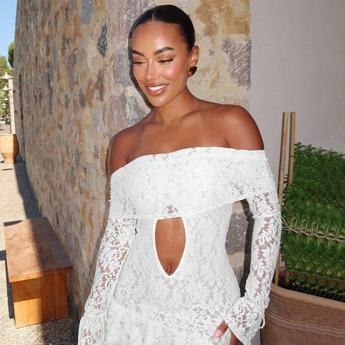 WW | Damenbekleidung Herbst Sexy Ausschnitt Spitze Langarmkleid