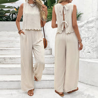 Damen lässiger Jumpsuit mit schickem Rückenausschnitt und weitem Bein WW