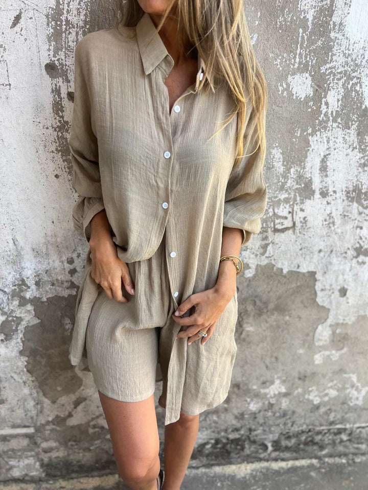 Damen lässiges Hemd-Outfit mit Shorts im Übergröße Design WW