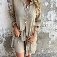 Damen lässiges Hemd-Outfit mit Shorts im Übergröße Design WW