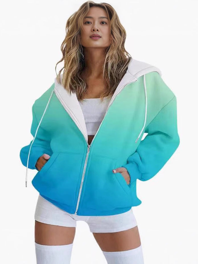 Damen oversized Kapuzenjacke mit Farbverlauf und praktischen Taschen W&W Mode