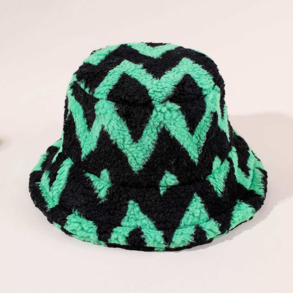Damen Bucket Hat mit kreativem Zickzackmuster und flauschiger Textur WW