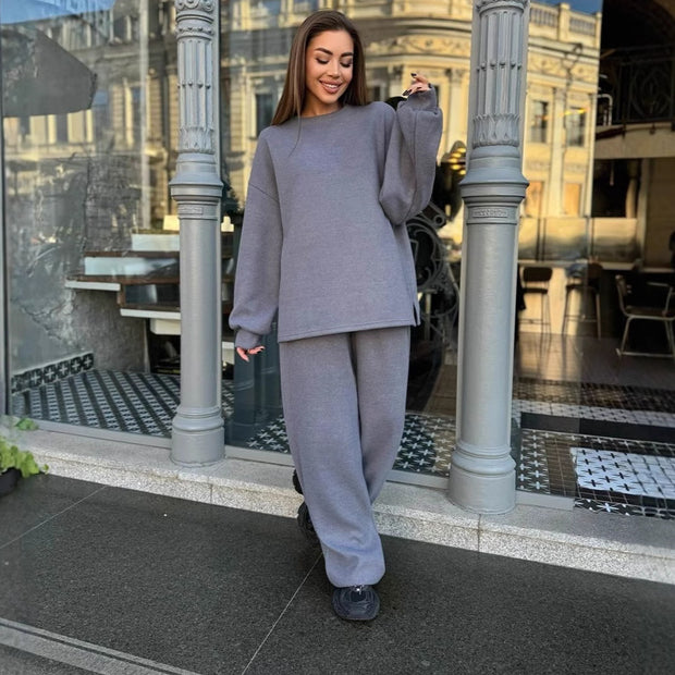 Damen bequemer Fleece Freizeitanzug mit lässigem Schnitt und elastischem Bund WW