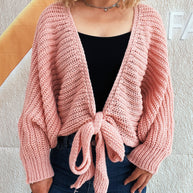 Damen Strickjacke mit verspieltem Bindegürtel und voluminösen Ärmeln WW