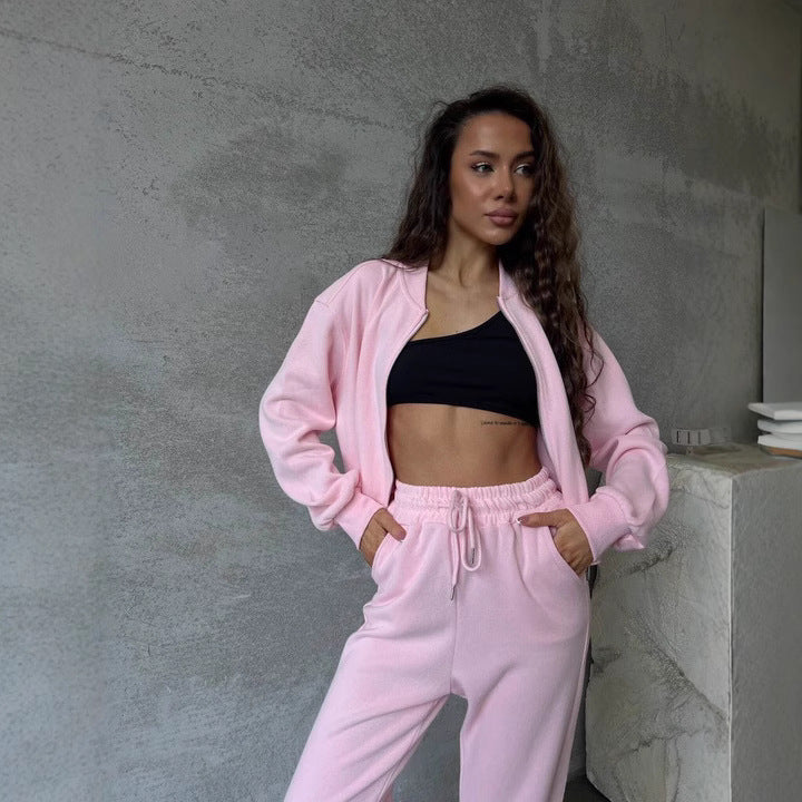 Damen Sportliches Fleece-Set mit hohem Kragen und praktischen Seitenschlitzen WW