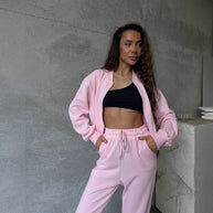 Damen Sportliches Fleece-Set mit hohem Kragen und praktischen Seitenschlitzen WW