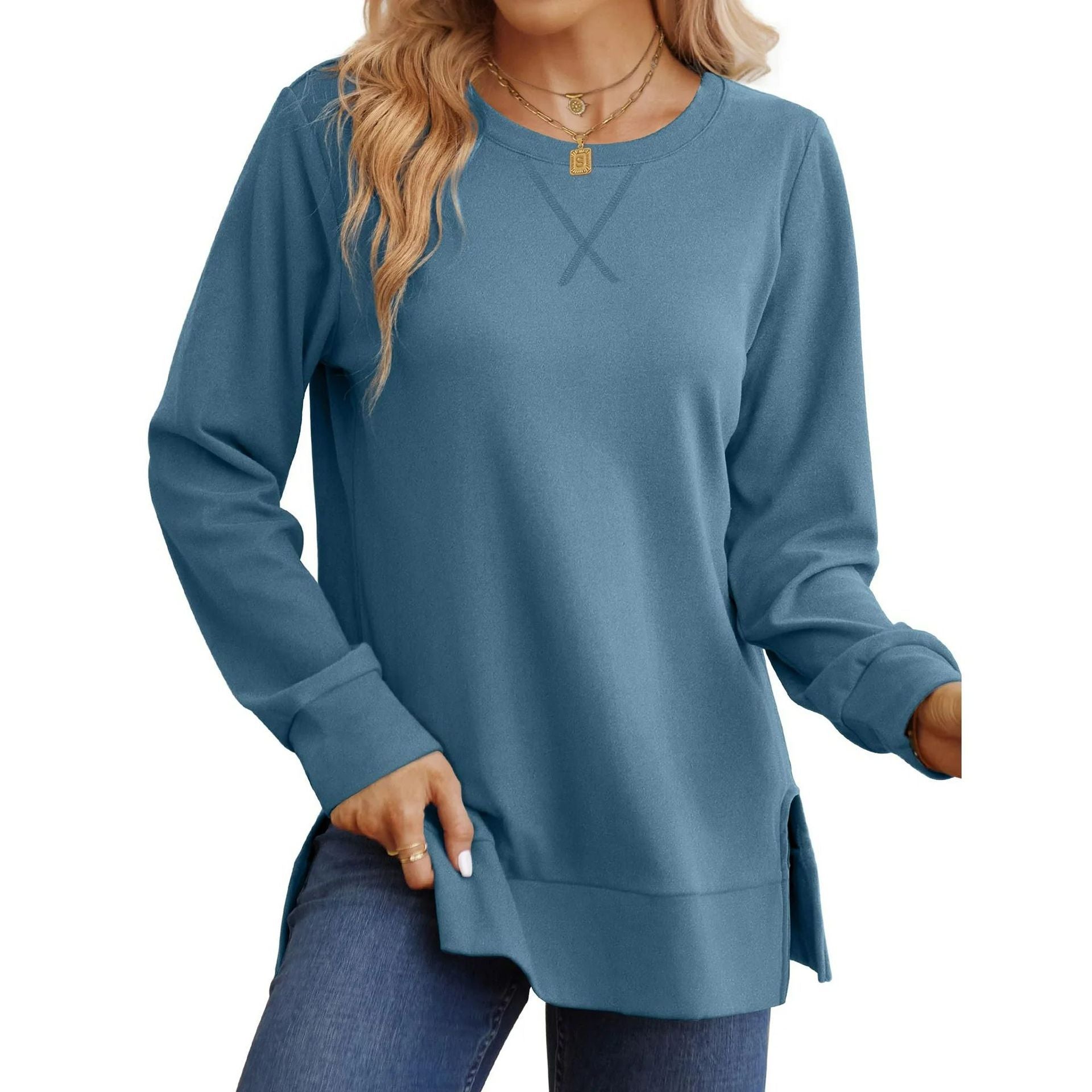 Damen Bequemer Langarm-Sweater mit Seitenschlitzen WW