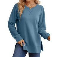 Damen Bequemer Langarm-Sweater mit Seitenschlitzen WW
