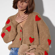 Damen Strickjacke mit fruchtigem Applikationsdesign WW