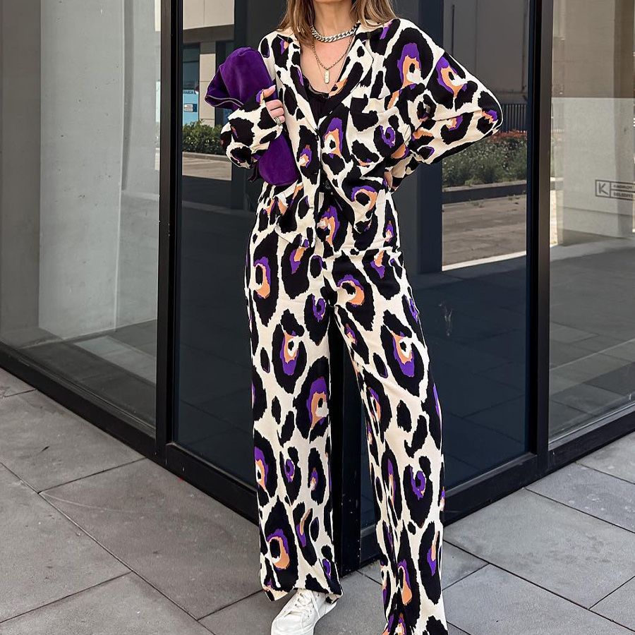 W&W Mode Freizeit-Anzug mit kurzem Langarmkragen und hoher Taille, weite Hose