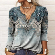 Damen Langarmshirt mit detailliertem Druck und Knopfleiste WW