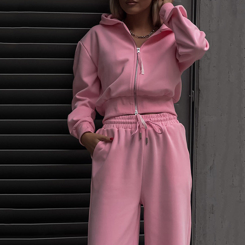 Damen sportlicher Freizeitanzug mit hochgeschlossenem Reißverschluss und weitem Schnitt WW