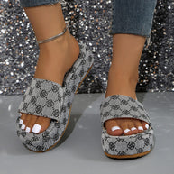 Damen Plattform Rutsch Sandalen mit stilvollem Grafikdruck WW