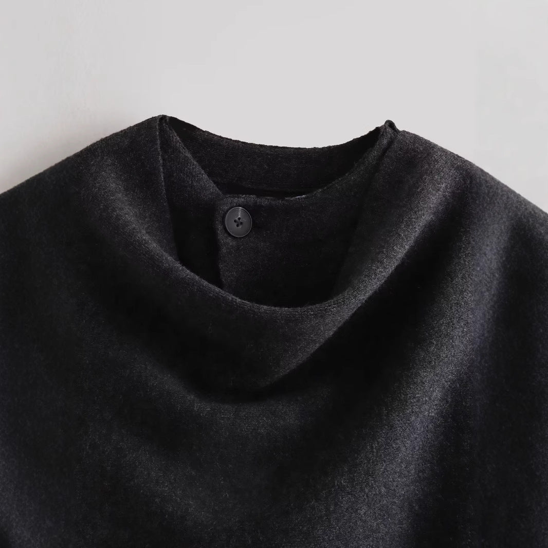 Damen schicke Wollumhangjacke mit asymmetrischem Schnitt und dekorativem Knopf WW