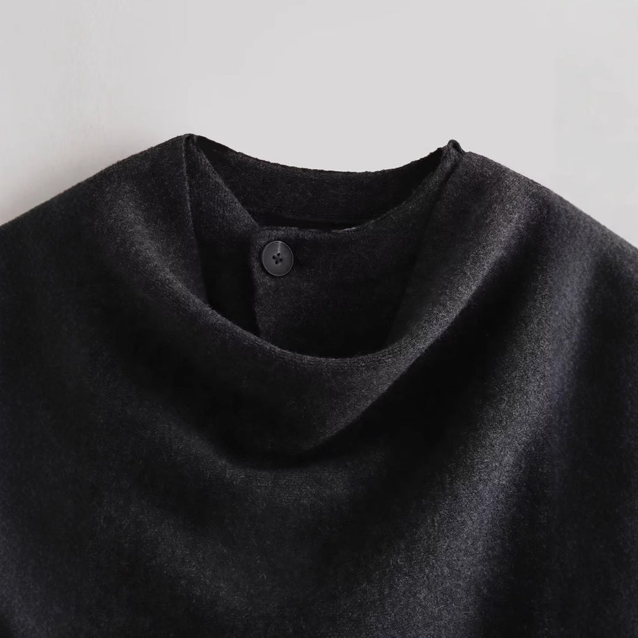 Damen schicke Wollumhangjacke mit asymmetrischem Schnitt und dekorativem Knopf WW