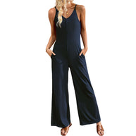 Damen eleganter Jersey Jumpsuit mit breiten Beinen und seitlichen Taschen W&W