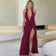 Damen Abendkleid mit tiefem V-Ausschnitt und seitlichem Schlitz WW